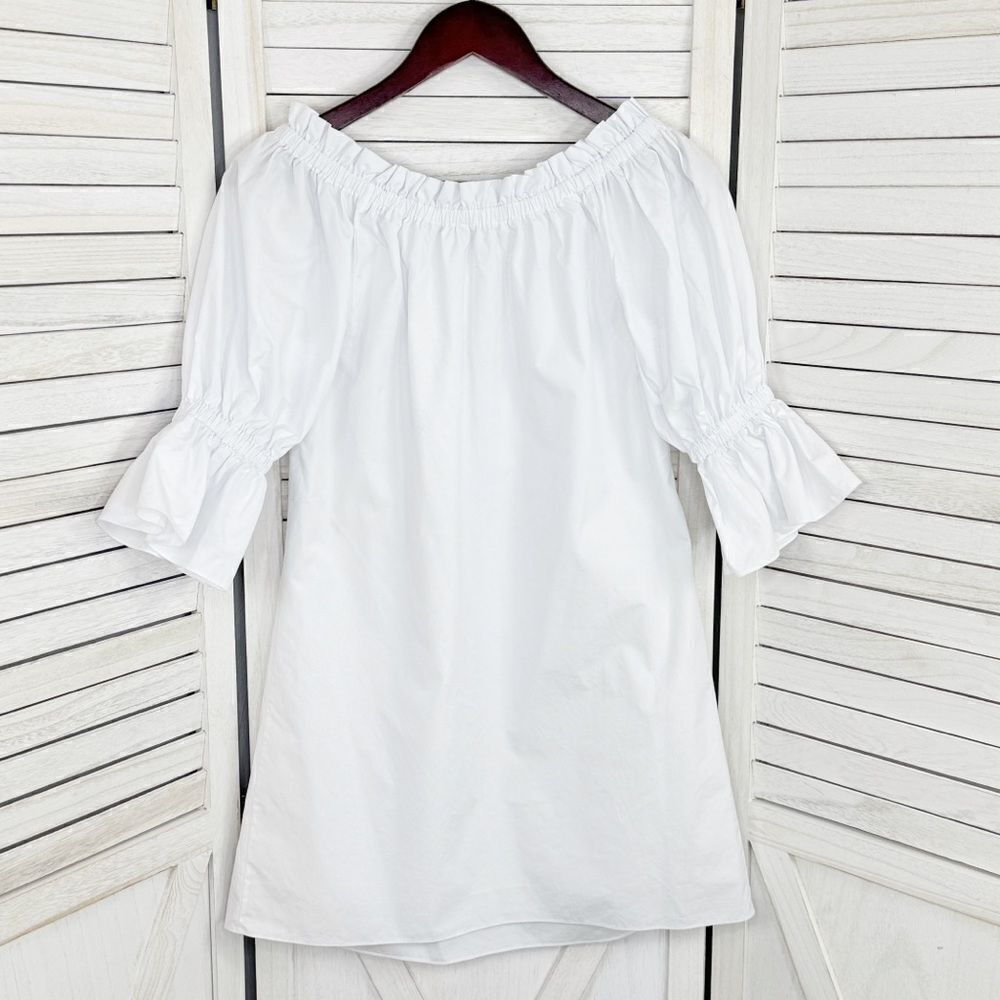 Alice + Olivia Paolo Smocked Off Shoulder‎ Tunic Dress White XS Mini Cotton - Picture 10 of 14